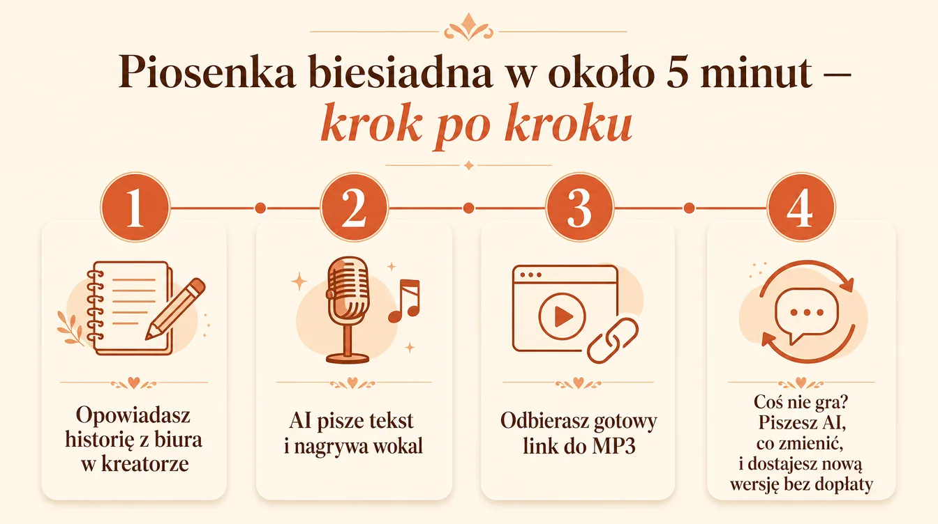 Proces tworzenia spersonalizowanej piosenki biesiadnej w czterech krokach od briefu do gotowego MP3