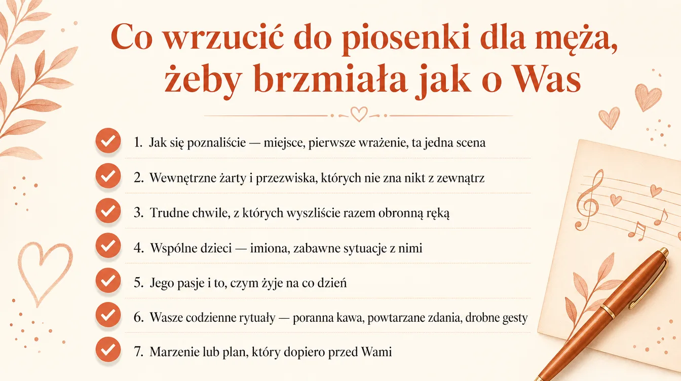 Checklista wspomnień i detali, które warto zawrzeć w piosence dla męża