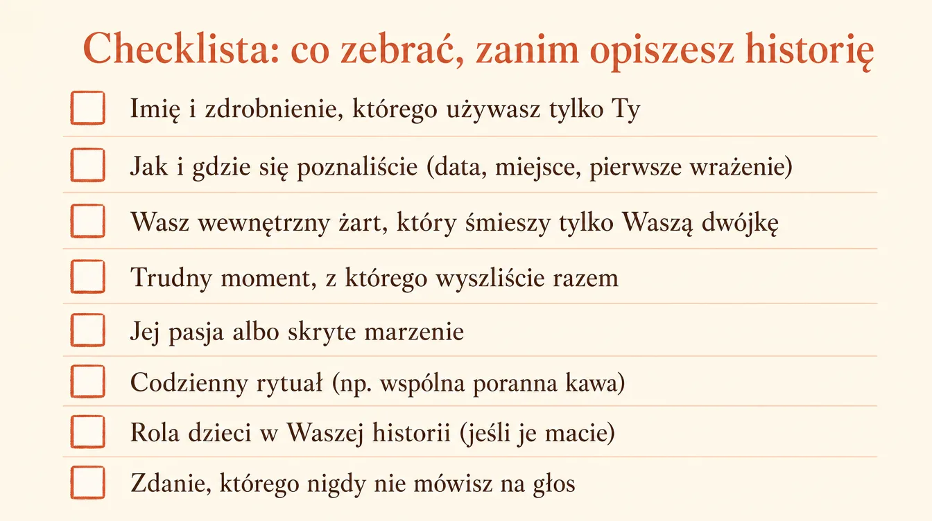 Checklista wspomnień do zebrania przed napisaniem personalizowanej piosenki dla żony